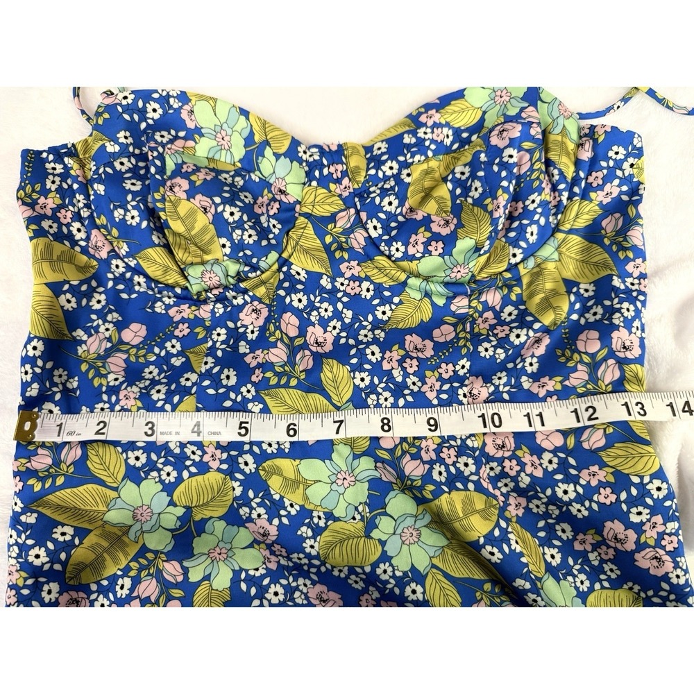 ASTR Florianne Floral Satin Midi Dress Blue Bustier Strap NWT Small - Picture 9 of 14